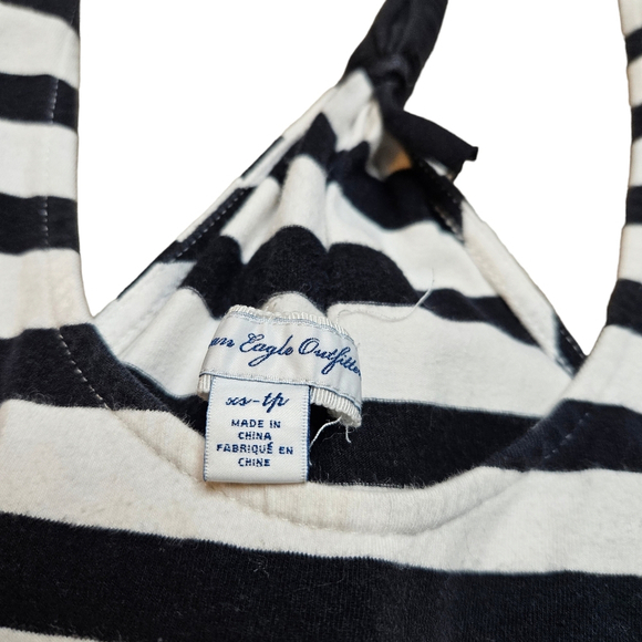 American Eagle XS Black and White Striped Racerback Tie Tank Top - Picture 7 of 7